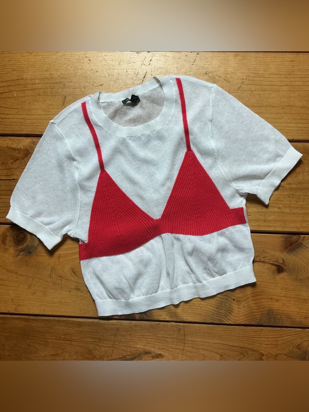 wild fable White Short Sleeve Top with Red Bra Graphic
